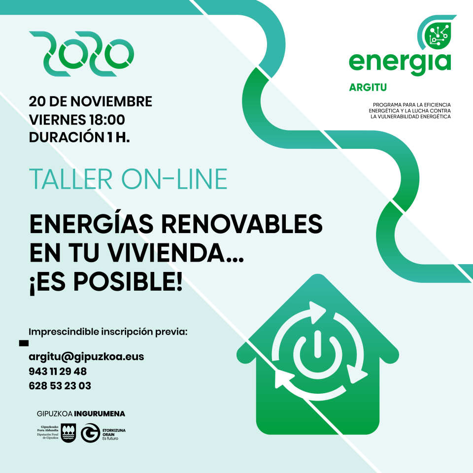 Taller ON-LINE dirigido a informar sobre la posibilidad de instalar energías renovables en las viviendas, el viernes