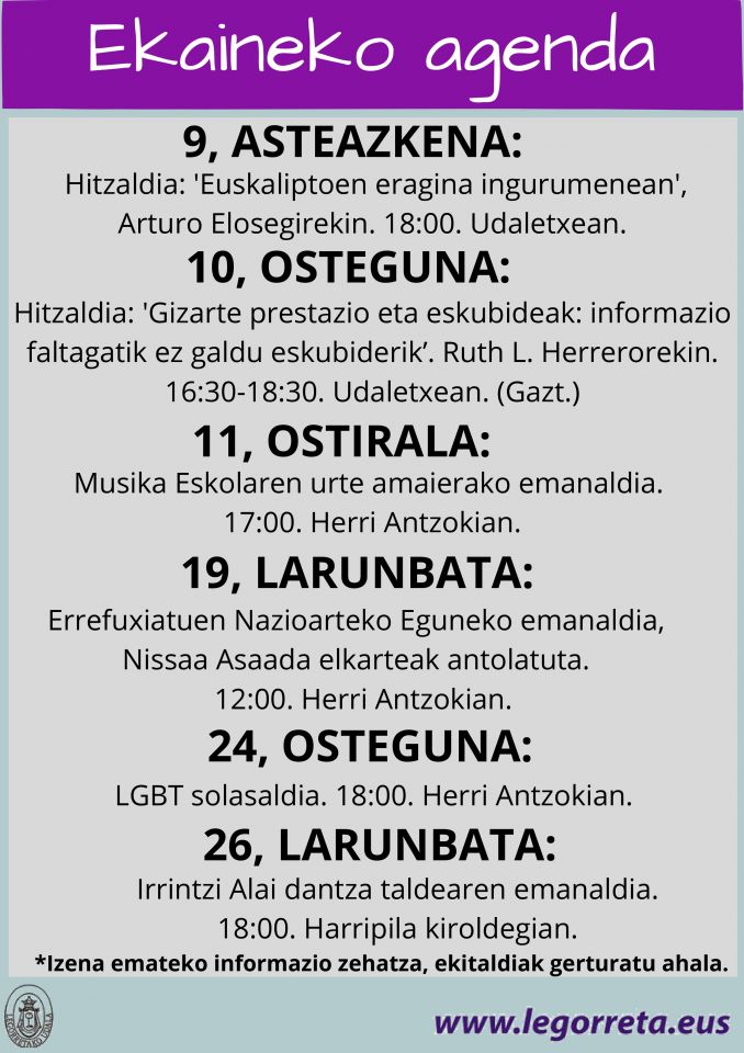 Agenda de actividades para el mes de junio