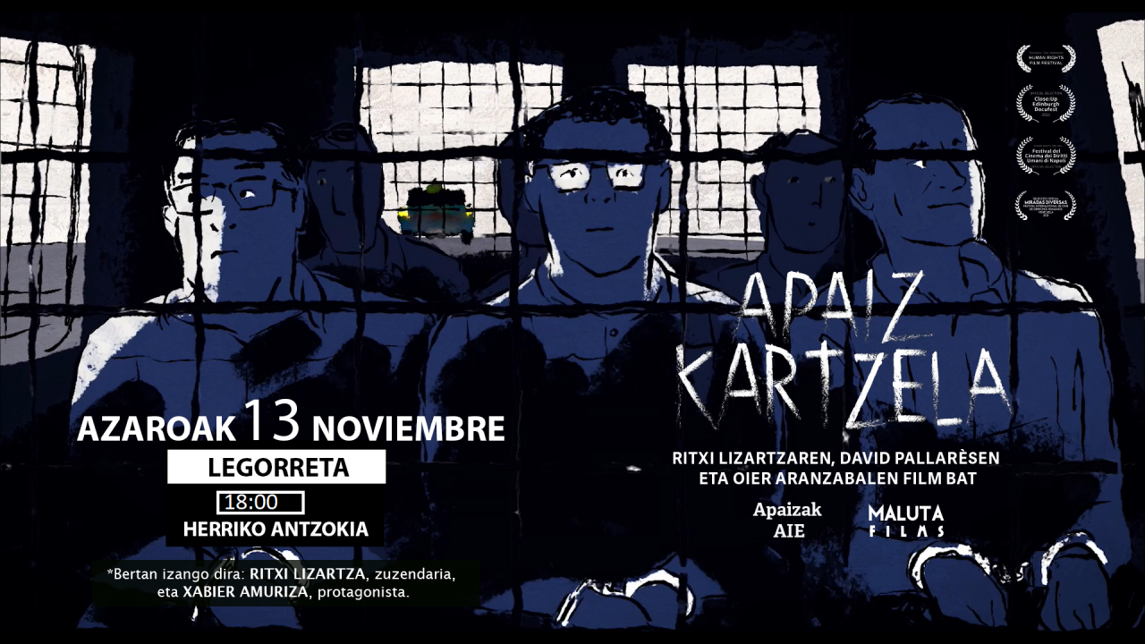 'Apaiz-kartzela' dokumentala eta solasaldia, igandean