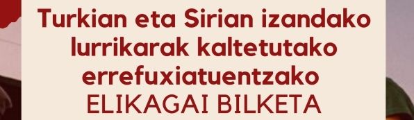 El sábado, recogida de alimentos para las personas refugiadas afectadas por el terremoto en Turquía y Siria