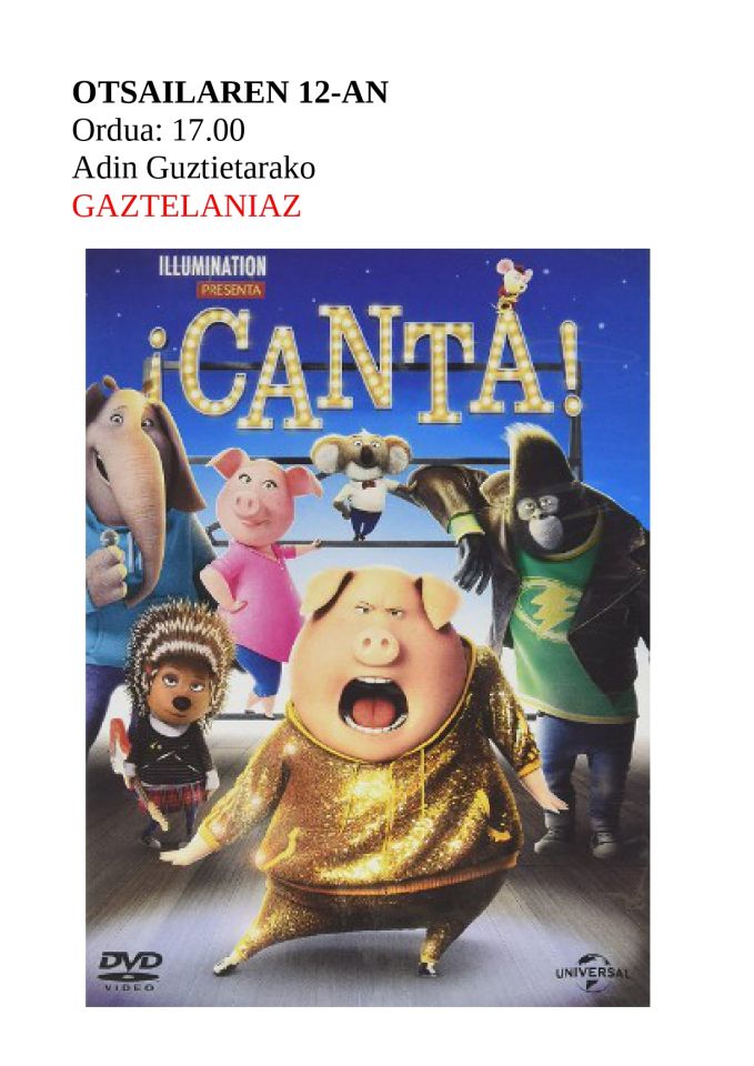 Mañana se proyectará la película 'Canta'