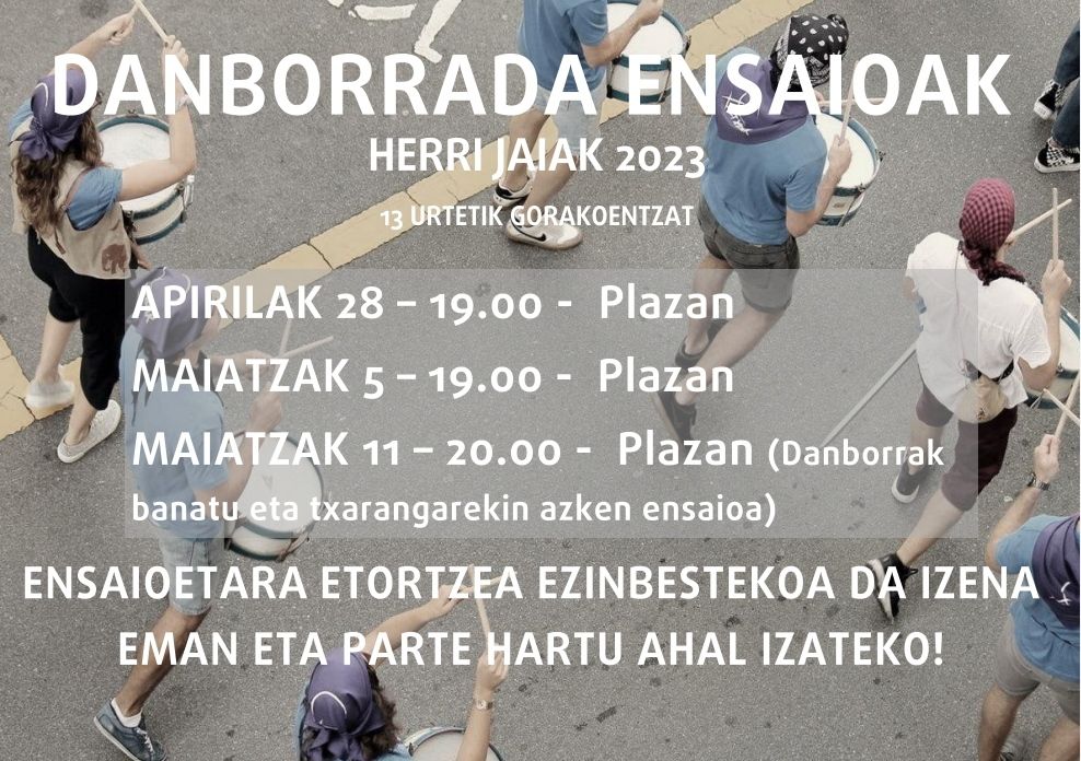Jaietako lehenengo danborrada entsegua izango da bihar