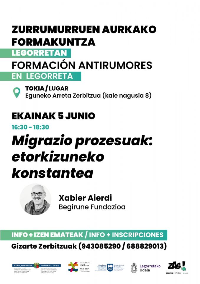 Xabier Aierdi ofrecerá una charla hoy bajo el título: 'Migrazio prozesuak: etorkizuneko konstantea'