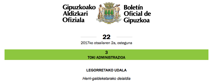 Herri-galdeketarako deialdia argitaratu da Gipuzkoako Aldizkari Ofizialean
